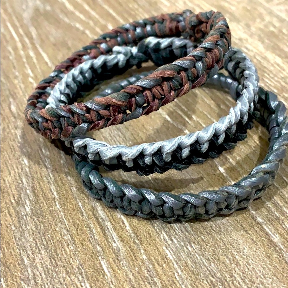 Leather Macrame Bangle Set